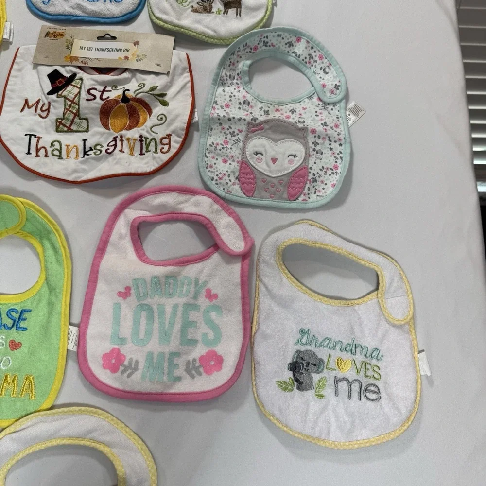Gerber Baby Bib & Burp Cloth Mixed Lot Multicolor Family/Animals/Thanksgiving